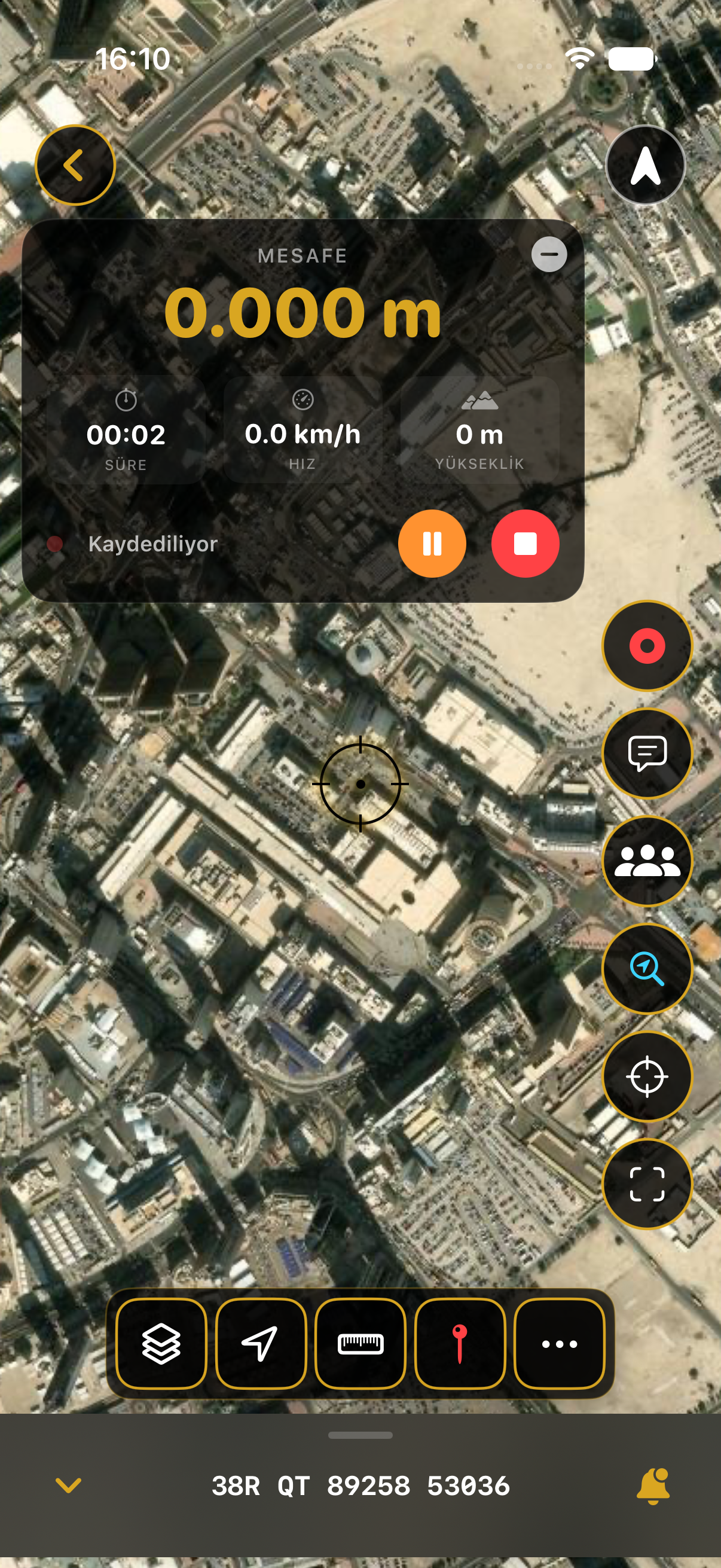 MapNero GPS recording view over a satellite map