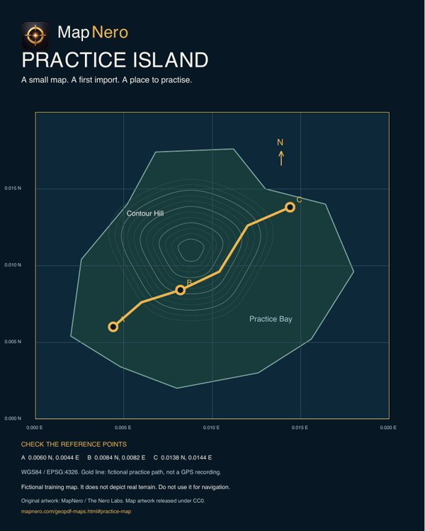 Preview of the fictional navy and gold MapNero practice map